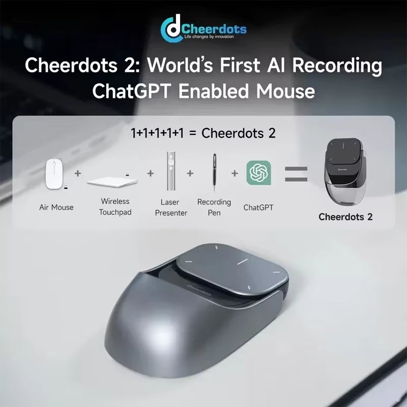 Cheerdots2 Bluetooth Detachable AI Air Mouse Wireless Split Ai-Recording Mouse